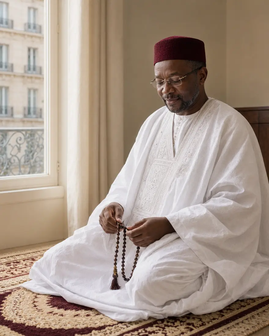 Tidiane, voyant médium et marabout africain, dans un moment de recueillement